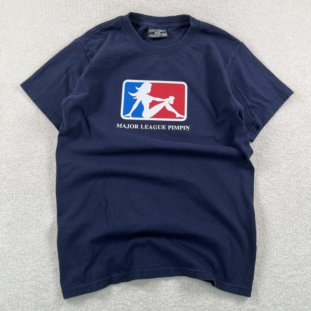 Vtg Steve & Barry's Major League Pimpin Tshirt Men's S Navy Blue y2k Parody MLB